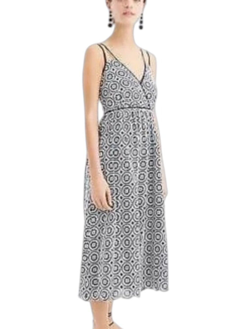 J. Crew Navy White Eyelet Midi Dress Size Small Double Strap Cotton Coastal